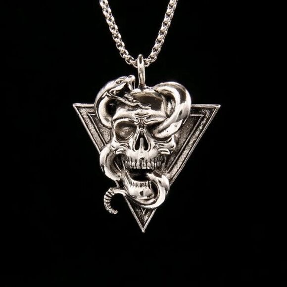 Gothic Punk Stainless Steel Snake Skull Pendant Necklace - Picture 1 of 8
